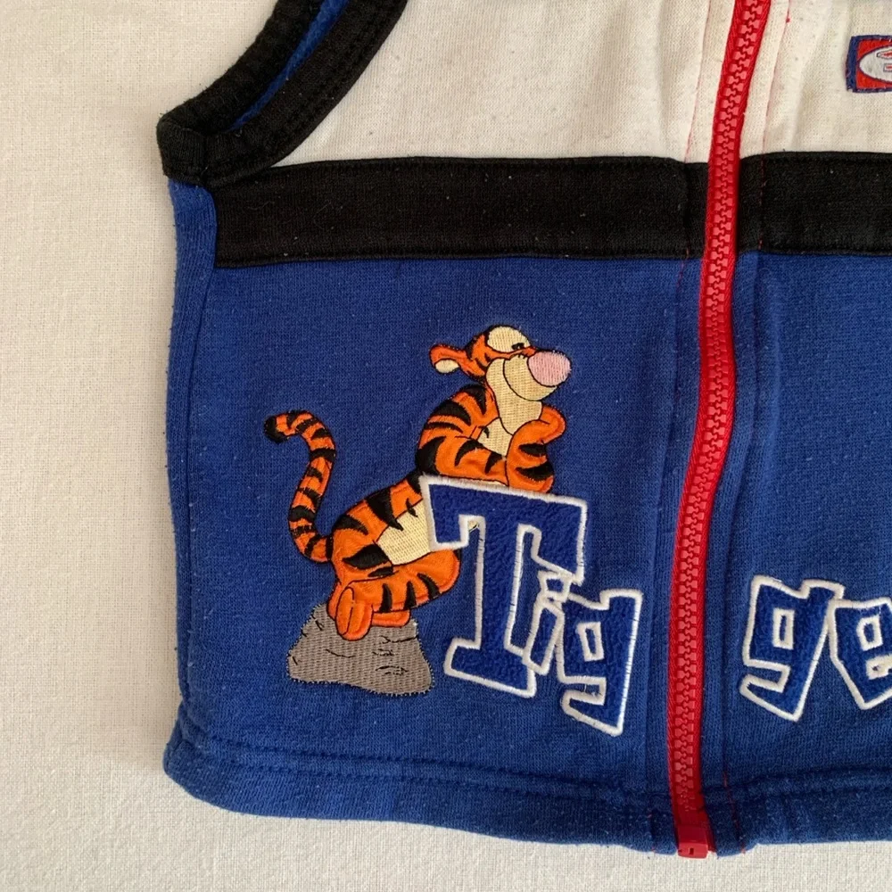 Disney Vintage Pooh Embroidered Tigger Tiggerific Blue, Red Zip-Up Boys Vest 4T